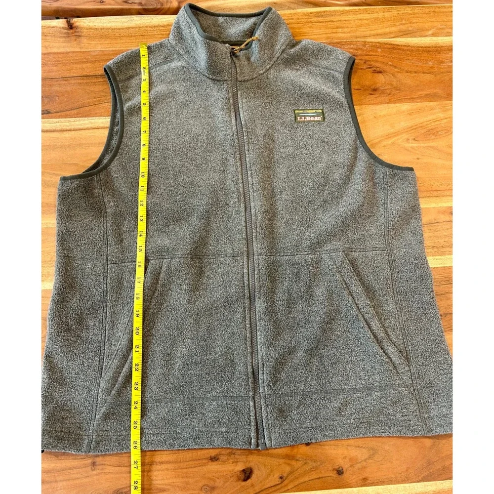 LL Bean Sweater Fleece Vest Mens Large Gray Full Zip Recycled 504672 Heather